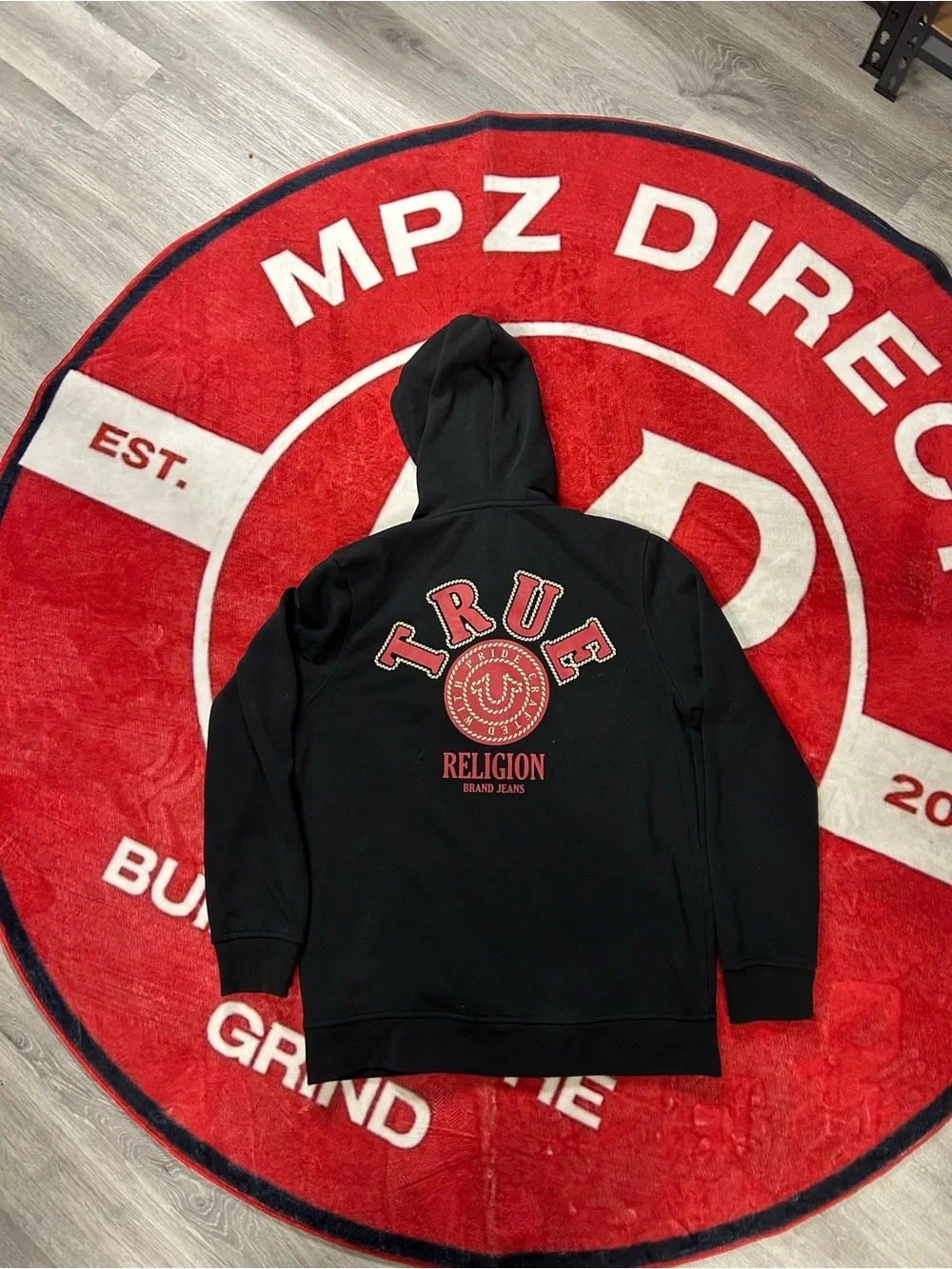 True Religion Black Hoodie with Red Back Crest